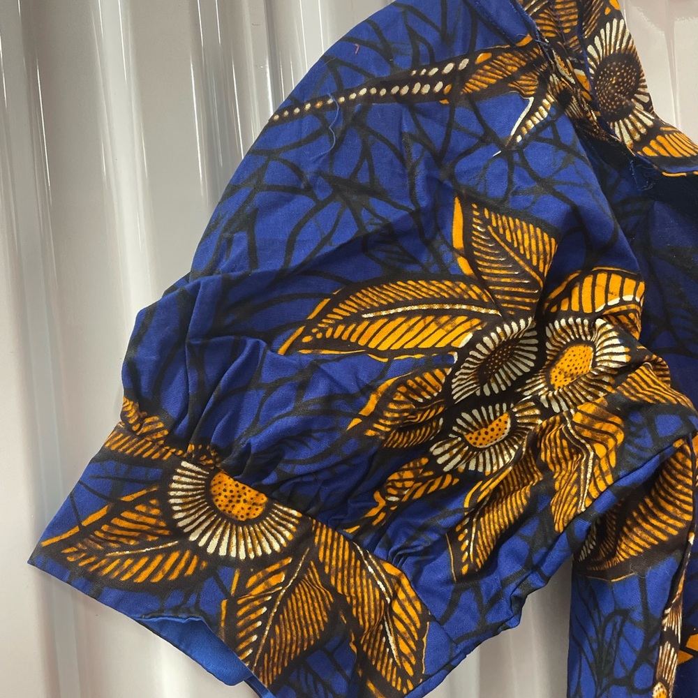 Authentic African Blue & Gold Floral Maxi Dress Custom